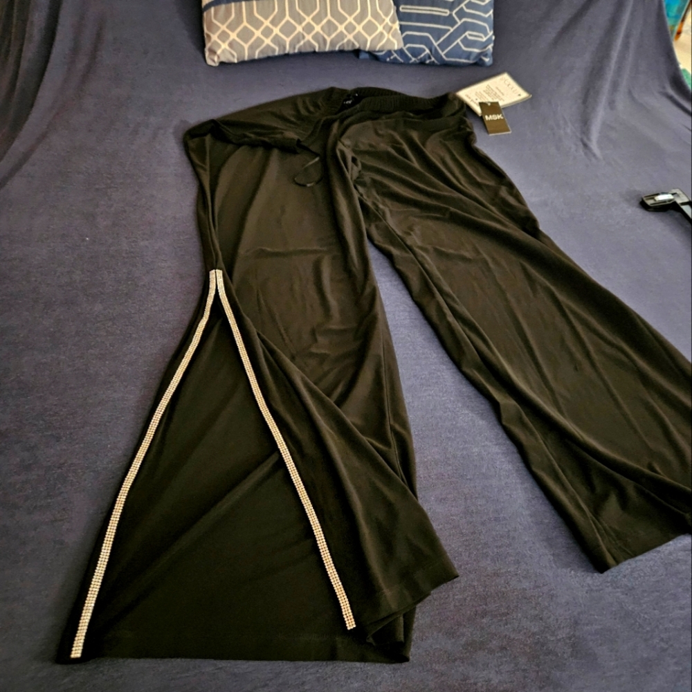 Black Wide-Leg Pants with Rhinestone Detail